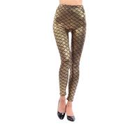 Carnaval 2026 Pop Leggings de moda para mujer de corte ajustado con piel brillante. Capa base elegante para un adelgazamiento, dorado, S