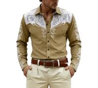 Carnaval Camisa de Hombre Camisa de Manga Larga con Estampado Completo Para Temas Occidentales Y Vaqueros Casual 2026, caqui, L