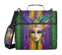 Carnaval Coronas Máscaras de plumas de 1.5 pulgadas, carpeta de 3 anillos con cremallera con correa, incluye bolsillo con cremallera, portafolios portátil adecuada para la escuela secundaria