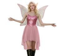 Carnaval Disfraz de Hada Campanilla para Mujer 2 Piezas Disfraz de Campanilla con Alas de Traje Carnaval Elfo Mariposa Disfraces para Baile de Máscaras