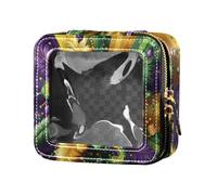 Carnaval Mardi Gras - Funda de maquillaje con máscara amarilla y morada, bolsa de aseo de viaje, organizador de maquillaje para volar