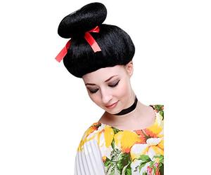 Carnaval, Peluca mujeres Geisha, Asia Japón, estilo Cosplay japonés, China Girl negro, 2120-P103