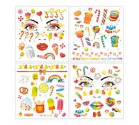 Carnaval Tatuajes Faciales,4 Hojas Cara de Caramelo Tatuajes Temporales,Fiesta de Piruletas Pegatinas Falsas de tatuajes,para Disfraces de Halloween, Carnaval y Disfraces de Halloween