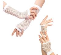 Carnavalife 4pcs Guantes de Rejilla sin Dedos Largos y Cortos Guantes Malla para Niña Mujer Disfraz 80s Ochentero Años 80 Rockero Vintage Retro Neon Discoteca Halloween Carnaval (BLANCO)