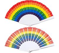 Carnavalife Abanicos de Arcoiris Multicolor Orgullo Gay Pride LGTBI LGTBIQ+ Plegable de Mano, Artículos para Fiesta actuación de Escenario (Abanico arco iris 2 pcs)
