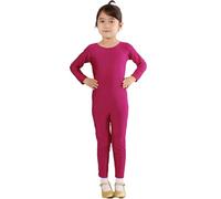 Carnavalife Bodies de Danza para Ballet, Mono de Manga Larga con Cremallera, Leotardo Body Nude para Gimnasia Deportiva Rítmica, Jumpsuit Niña Elástico Bailarina Yoga 1-12 años (7-9 años, Fucsia)