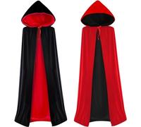 Carnavalife Capa con Capucha para Adulto Hombre Mujer y Niños, Capa con Capucha Vampiro Medieval Renacentista Bruja Superheroe Diablo Capelucita Monje Muerte, (S/90CM, Capa Reversible Negro/Rojo)