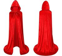 Carnavalife Capa con Capucha para Adulto Hombre Mujer y Niños, Vampiro Medieval Renacentista Bruja Superheroe Diablo Capelucita Monje Muerte, Talla L/160CM, Capa Terciopelo Velvet Rojo