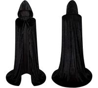 Carnavalife Capa con Capucha Terciopelo Largo Unisex Adulto y Niño, Capa Vampiro Bruja Muerte Monja Dracula Medieval, Capa Terciopelo Hombre Mujer Niños para Halloween y Carnaval (Negro/Black, 160CM)