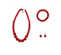 Carnavalife Collar flamenco mujer accesorio sevillana Set bisutería flamenca mujer, perlas de plástico, accesorios feria sevillanas romería, baile español, traje flamenco (Rojo, 1 Set 4PCS)