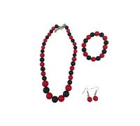 Carnavalife Collar flamenco mujer accesorio sevillana Set bisutería flamenca mujer, perlas de plástico, accesorios feria sevillanas romería, baile español, traje flamenco (Rojo/Negro, 1 Set 4PCS)
