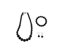 Carnavalife Collar flamenco mujer accesorio sevillana Set bisutería flamenca mujer, perlas de plástico, accesorios feria sevillanas romería, baile español, traje flamenco (Negro, 1 Set 4PCS)