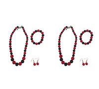 Carnavalife Collar flamenco mujer accesorio sevillana Set bisutería flamenca mujer, perlas de plástico, accesorios feria sevillanas romería, baile español, traje flamenco (Rojo/Negro, 2 SET 8PCS)