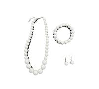 Carnavalife Collar flamenco mujer accesorio sevillana Set bisutería flamenca mujer, perlas de plástico, accesorios feria sevillanas romería, baile español, traje flamenco (Blanco, 1 Set 4PCS)