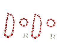 Carnavalife Collar flamenco mujer accesorio sevillana Set bisutería flamenca mujer, perlas de plástico, accesorios feria sevillanas romería, baile español, traje flamenco (Blanco/Rojo, 2 SET 8PCS)