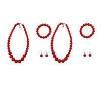 Carnavalife Collar flamenco mujer accesorio sevillana Set bisutería flamenca mujer, perlas de plástico, accesorios feria sevillanas romería, baile español, traje flamenco (Rojo, 2 SET 8PCS)