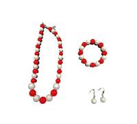Carnavalife Collar flamenco mujer accesorio sevillana Set bisutería flamenca mujer, perlas de plástico, accesorios feria sevillanas romería, baile español, traje flamenco (Blanco/Rojo, 1 Set 4PCS)