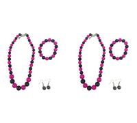 Carnavalife Collar flamenco mujer accesorio sevillana Set bisutería flamenca mujer, perlas de plástico, accesorios feria sevillanas romería, baile español, traje flamenco (Fucsia/Negro, 2 SET 8PCS)