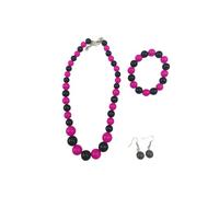 Carnavalife Collar flamenco mujer accesorio sevillana Set bisutería flamenca mujer, perlas de plástico, accesorios feria sevillanas romería, baile español, traje flamenco (Fucsia/Negro, 1 Set 4PCS)