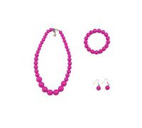 Carnavalife Collar flamenco mujer accesorio sevillana Set bisutería flamenca mujer, perlas de plástico, accesorios feria sevillanas romería, baile español, traje flamenco (Fucsia, 1 Set 4PCS)