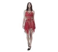 Carnavalife Conjunto Vestido Danza Vientre Profesional para Mujer Traje de Danza del Vientre Top Monedas + Falda Monedas Pirata + Diadema para Disfraz Bollywood Bailarina Árabe India Shakira (ROJO)