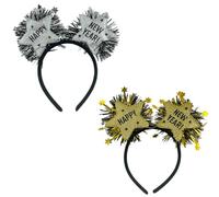 Carnavalife Diadema año nuevo 2026 con luz LED; accesorio Año Nuevo para Nochevieja, fiesta, photocall, cotillón, disfraces; tinsel metálico y banda flexible (2 HNY con luz oro+plata, 2)