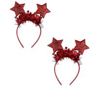 Carnavalife Diadema año nuevo 2026 con luz LED; accesorio Año Nuevo para Nochevieja, fiesta, photocall, cotillón, disfraces; tinsel metálico y banda flexible (FAN estrella con tiras con luz rojo, 2)