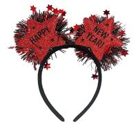 Carnavalife Diadema año nuevo 2026 con luz LED; accesorio Año Nuevo para Nochevieja, fiesta, photocall, cotillón, disfraces; tinsel metálico y banda flexible (HNY con luz rojo, 1)