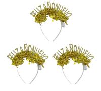 Carnavalife Diadema año nuevo 2026 con luz LED; accesorio Año Nuevo para Nochevieja, fiesta, photocall, cotillón, disfraces; tinsel metálico y banda flexible (Letra tiras con luz oro, 3)