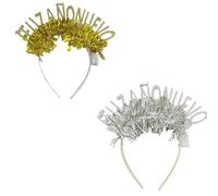 Carnavalife Diadema año nuevo 2026 con luz LED; accesorio Año Nuevo para Nochevieja, fiesta, photocall, cotillón, disfraces; tinsel metálico y banda flexible (2 Letra tiras con luz oro+plata, 2)