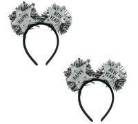 Carnavalife Diadema año nuevo 2026 con luz LED; accesorio Año Nuevo para Nochevieja, fiesta, photocall, cotillón, disfraces; tinsel metálico y banda flexible (HNY con luz plata, 2)