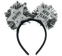 Carnavalife Diadema año nuevo 2026 con luz LED; accesorio Año Nuevo para Nochevieja, fiesta, photocall, cotillón, disfraces; tinsel metálico y banda flexible (HNY con luz plata, 1)