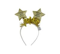 Carnavalife Diadema año nuevo 2026 con luz LED; accesorio Año Nuevo para Nochevieja, fiesta, photocall, cotillón, disfraces; tinsel metálico y banda flexible (FAN estrella con tiras con luz oro, 1)