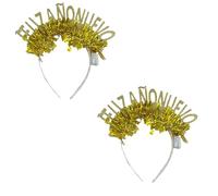 Carnavalife Diadema año nuevo 2026 con luz LED; accesorio Año Nuevo para Nochevieja, fiesta, photocall, cotillón, disfraces; tinsel metálico y banda flexible (Letra tiras con luz oro, 2)