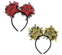 Carnavalife Diadema año nuevo 2026 con luz LED; accesorio Año Nuevo para Nochevieja, fiesta, photocall, cotillón, disfraces; tinsel metálico y banda flexible (2 HNY con luz rojo+oro, 2)