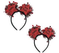 Carnavalife Diadema año nuevo 2026 con luz LED; accesorio Año Nuevo para Nochevieja, fiesta, photocall, cotillón, disfraces; tinsel metálico y banda flexible (HNY con luz rojo, 2)