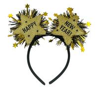 Carnavalife Diadema año nuevo 2026 con luz LED; accesorio Año Nuevo para Nochevieja, fiesta, photocall, cotillón, disfraces; tinsel metálico y banda flexible (HNY con luz oro, 1)