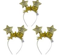 Carnavalife Diadema año nuevo 2026 con luz LED; accesorio Año Nuevo para Nochevieja, fiesta, photocall, cotillón, disfraces; tinsel metálico y banda flexible (FAN estrella con tiras con luz oro, 3)