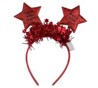 Carnavalife Diadema año nuevo 2026 con luz LED; accesorio Año Nuevo para Nochevieja, fiesta, photocall, cotillón, disfraces; tinsel metálico y banda flexible (FAN estrella con tiras con luz rojo, 1)