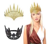 Carnavalife Diadema Medieval de Corona Rey Mago Mujer, Gorro Malefica Mujer, Corona Medusa Gruega para Disfraz Reyes Angel Negro, 2PCS