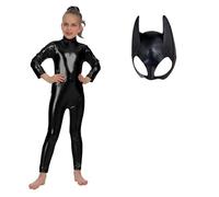 Carnavalife Disfraz Cat-woman Mujer, Costume Gato Gata Sexy Mono Ajustado+Mascara Catwoman, Disfraz Superheroina Dark Night Niño y Adulto (7-9 años, Modelo C Mono Brillo Niña)