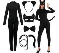 Carnavalife Disfraz Catwoman para Mujer Adulto, Disfraz Gata Negro Sexy, Disfraz Gato para Mujer Disfraz Superheroina Dark Night Adulto (L)