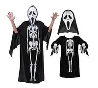 Carnavalife Disfraz Esqueleto Niño y Adulto + Mascara Scream Grito + Guantes Esqueleto para Halloween y Carnaval, Disfraz Muerte Niño y Adulto,Calavera Skeleton (Adulto/140cm, Sin Guadaña)