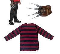 Carnavalife Disfraz Freddy Krueger Adulto para Halloween, Camiseta Rojo y Negro a Raya con Guante de Cuchillas de Lujo para Costume de Miedo (M)