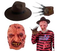 Carnavalife Disfraz Freddy Krueger Niño Hombre Adulto, Guante Garra Mano Freddy Krueger,Mascara Freddy Kruegge, Sombrero Freddy Kruegger para Disfraz Halloween (Garra+Sombrero+Mascara)