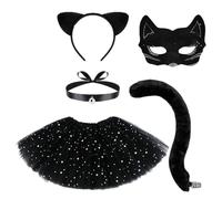 Carnavalife Disfraz Gato Negro para Niña y Mujer Adulto, Disfraz de Gata Negra con Diadema y Collar Gargantilla Cascabel, Cola y Máscara (CONJUNTO GATO CON TUTU)