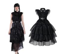 Carnavalife Disfraz Miercoles, Addams Niña, Disfraz Wednesday Addams Mujer,Disfraz Addams Niña Vestido Wednesday Addams (S, Vestido Miercoles Baile Adulto)