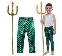Carnavalife Disfraz Neptuno Niño y Niña 2-10 años, Disfraz de Aquaman y Poseidon, Tridente de Poseidon (8 AÑOS, VERDE)
