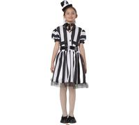 Carnavalife disfraz niña Bitelchus, vestido rayas blanco negro, disfraz infantil Tim Burton, disfraz Halloween niña, carnaval, fiesta temática, cosplay (Bitelchus vestido, 7-9 años)