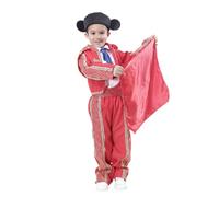 Carnavalife Disfraz Torero para Niño Infantil 1-12 años con Montera Camisa, Corbata + Pantalón + Muleta Roja para Torear (7-9 año)